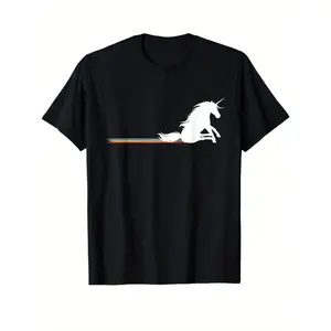 Men' Unicorn Print Cotton T-Shirt - Casual Short Sleeve Crew Neck Tee with Unicorn & Tail, Soft Breathable Fabric for Gaming & Casual Attire, Machine Washable Suitable for - Outdoor & Casual Use - Male Apparel