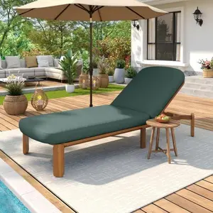 LIVIVOX Pre-Assembled Acacia Wood Chaise Lounge - Single Seat, 3-Position Adjustable, Weather-Proof Frame, Waterproof Cushion - Outdoor Furniture Chair for Patio, Poolside - Ideal for Reading, Sunbathing, Three Positions