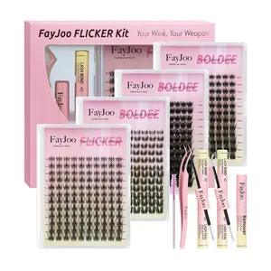 FayJoo DIY Lash Clusters Kit - Soft Fluffy Long-Lasting Lashes with Glue Remover & Tweezer, Cosmetic for Beginners Easy At-Home Application - Eyelash Set Makeup