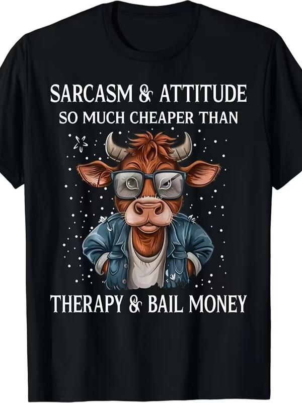 Men's Casual Stylish Short-Sleeve Graphic T-Shirt - Playful Cow Sarcasm & Attitude Design, All-Seasons Comfortable Unisex Top