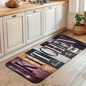 1 Piece - Multi-Color Wooden Plank Kitchen Imitation Cashmere Rug | Soft, Anti-Slip, Suitable for Kitchen, Living Room, Bedroom, Decorative & Practical, Farmhouse Kitchen Rugs, Home Decorative Rug