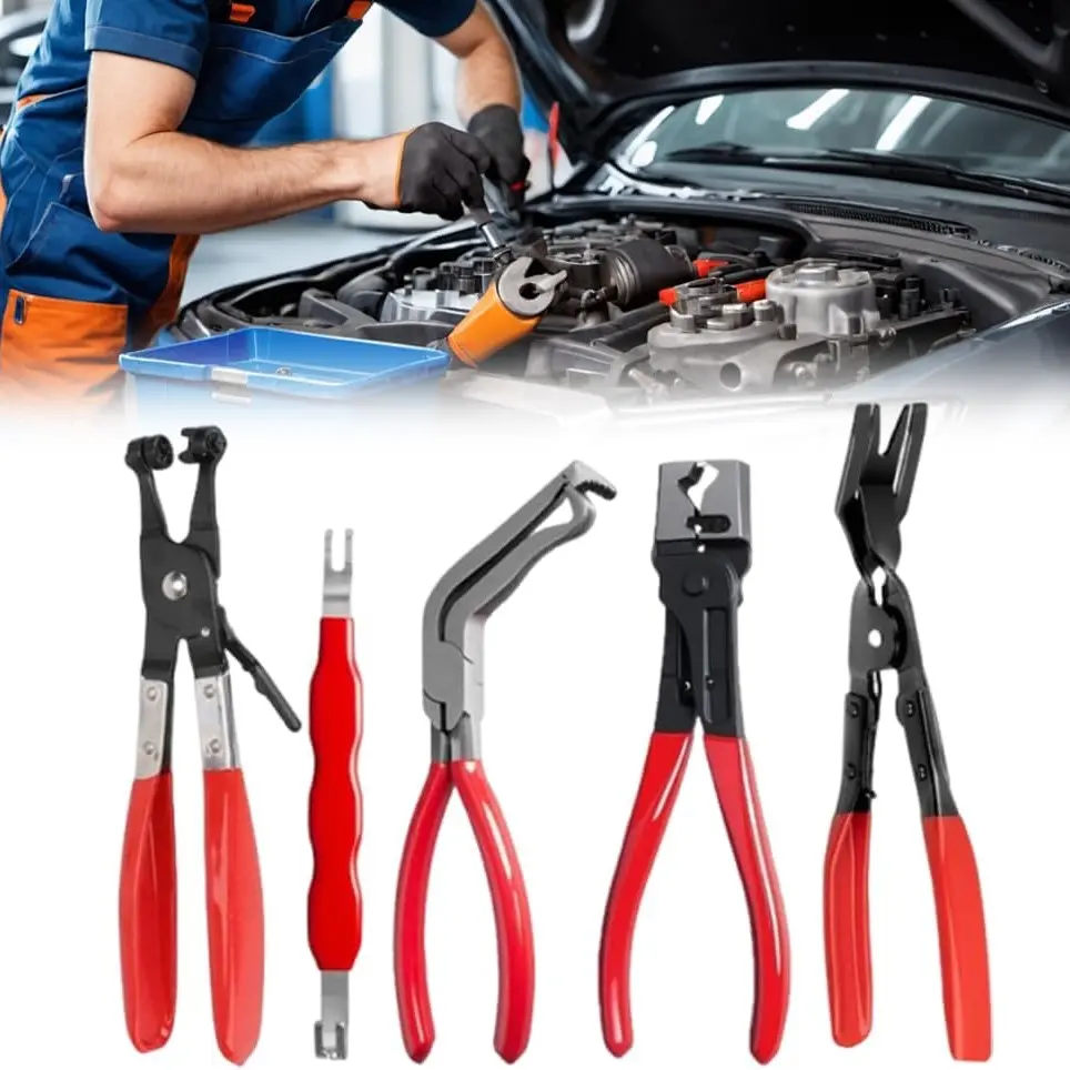 5-Piece Car Electrical Disconnect Kit, High Carbon Steel 60° Connector Separator, Hose Clamp Pliers, Combination Pliers, Automotive Repair Pliers, Hose Removal, Wiring Terminal Remover, Auto Repair Tools