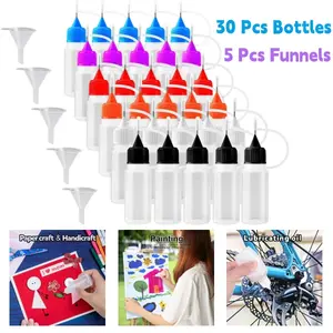 30 PCS 30ml Precision Tip Applicator Canisters, Waterproof Oval Tin Modern Storage Bottles with 5 Mini Funnels, Needle Fine Tip Glue Organiser for Paint Quilling Craft DIY Projects