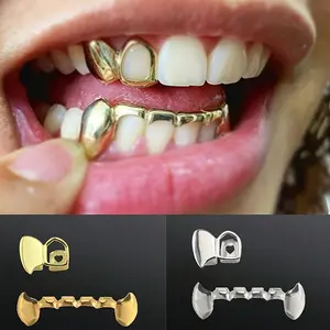 2PCS Vintage Golden/Silvery Hip-hop Teeth Set Punk Hollowed Right Chic Small Tiger Tooth Combination for Both Men, Women