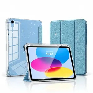 iPad Case with Glitter TPU – Shiny Clear Back, Pencil Holder, Auto Wake/Sleep, Fits 11th Gen 11" (2025) & 10th Gen 10.9" (2022), Sky Blue