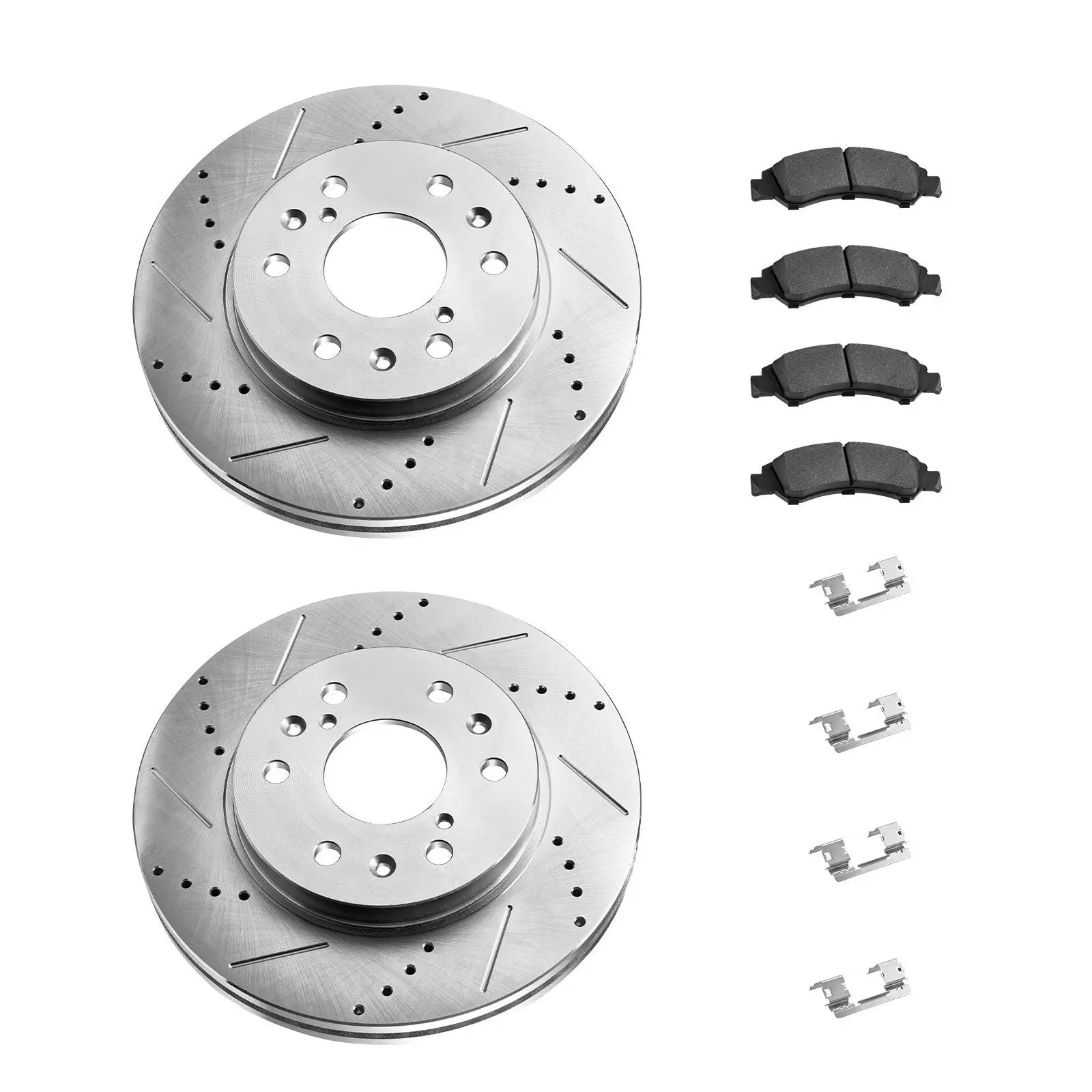 Front Brake Kit - Auto Accessories, Drilled & Slotted Brake Rotors for Cadillac Escalade & Escalade ESV 2008-2020 (Non-Brembo Models)