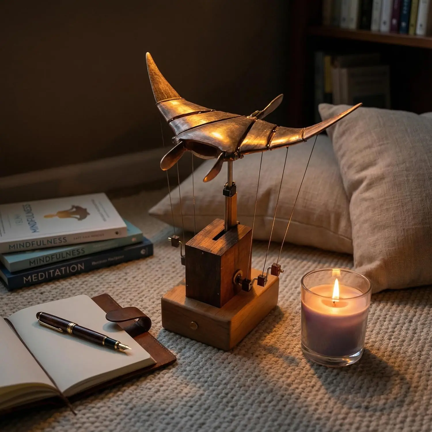 Handmade Wooden Manta Ray Kinetic Model | Mechanical Marine Life Sculpture | Desktop Relaxation Decor | Unique Dynamic Art Gift