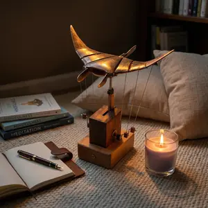 Handmade Wooden Manta Ray Kinetic Model | Mechanical Marine Life Sculpture | Desktop Relaxation Decor | Unique Dynamic Art Gift