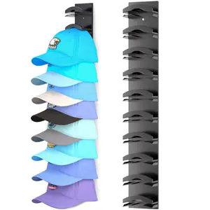 Black Baseball Cap Organizer - Strong Adhesive Wall/Door Hat Rack, Holds Up to 10 Hats, Multilayer Storage Holder for Closets