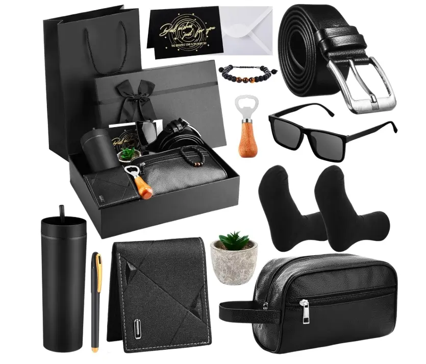 13 Pcs Birthdays Gifts Baskets for Men Father Gift for Men Birthdays Gift Box 16 oz Tumblers Wallet Toiletry Bag Sock Bottle Opener Belt Bracelet Glasses Pen for Father's Day Dad Husband