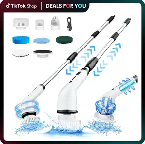 【BLOOM】Electric Cordless Spin Scrubber with 4 Replaceable Heads,8 in 1 Upgraded Extension Handle, Full-Body IPX7 Waterproof, 2H Work Time, 2 Speeds for Bathroom Shower Tile Glass,DealsForYouDays