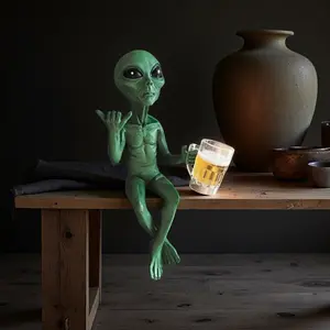 Alien Beer Drinking Statue, Fun Outer Space Decor, Alien Figurine with Beer Mug, Desk or Shelf Display, Sci-Fi Fan Gift, Desk Ornament, Decorative Piece