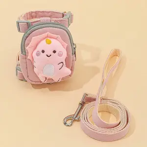 Cute Dinosaur Pet Backpack Walking Harness Leash Set, Adjustable Small Dog Cat Outdoor Chest Back Pack, Food or Poop Bag Carrier