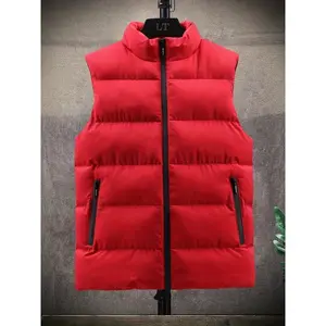 Men's Padded Down Vest, Sleeveless Puffer Jacket With Zip Pockets, For Winter, Sports Travel