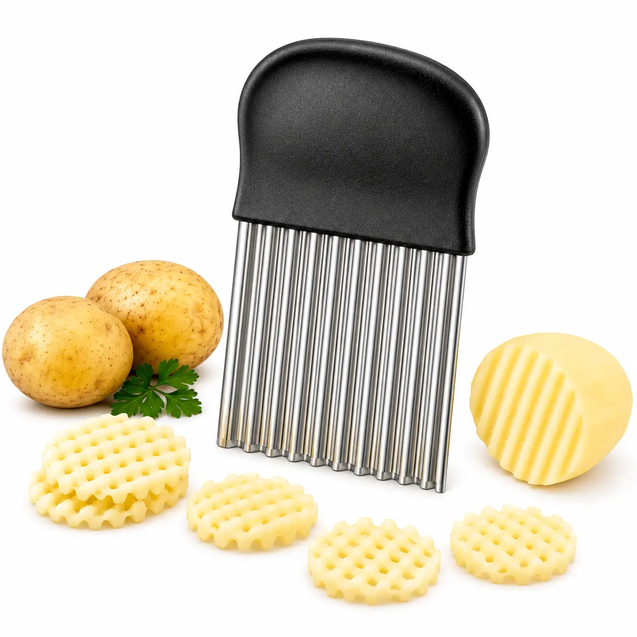 1PC Stainless Steel Wavy Cutter, Crinkle Slicer for Potatoes, Carrots and Cucumbers, Rust Resistant Kitchen Cutting Tool for Salads and Home Cooking