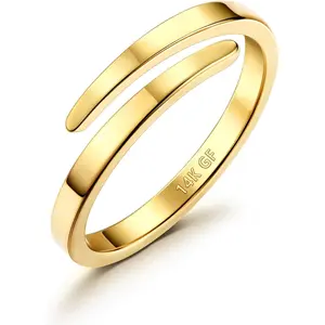 YADOCA 14K Plated Gold Filled Rings for Women - Non Tarnish Gold Wedding Bands | Waterproof Stackable Thumb Rings | Open Twist Adjustable Rings Size 5 To 10