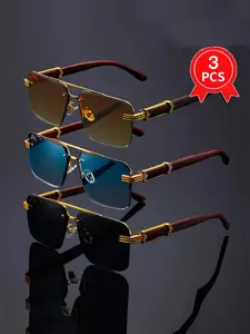 3-Piece Frameless Glasses Business Retro Style, Suitable for Men & Women Daily Commute, Shopping Photography, Value Combo Pack, Trending Glasses