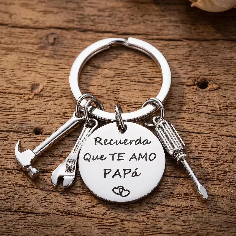 Stainless Steel Multi-Function Tool-Shaped Keychain - 3D Engraved "Dad, please remember I love you", Sturdy Durable 3-in-1 Hammer Wrench Screwdriver, Men's Car Key Accessory, Father's Day Gift, Multi Function Keychain, 3D Engraved Keychains