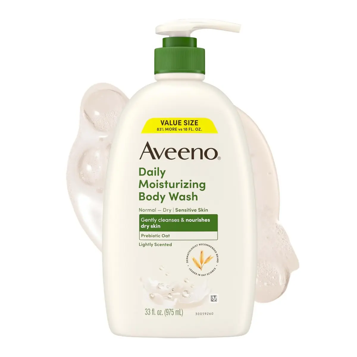 Aveeno Daily Moisturizing Body Wash - Sensitive Prebiotic Oat Formula for Normal-to-Dry Skin, Gentle Cleanser, Lightly Scented, 33 fl. Oz Value Size for Adults