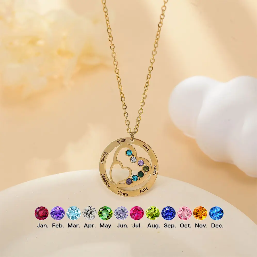 Personalized Custom Name Love Pendant DIY Birthstone Stainless Steel Necklace Gift for Women