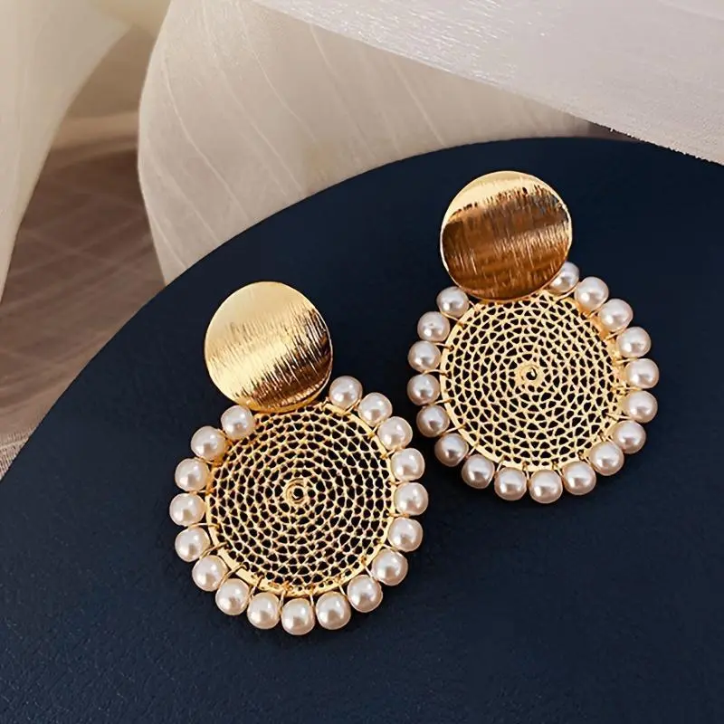 Handmade Ethnic Round Mesh Earrings - Middle Eastern Bollywood Style, Pattern-Engraved, Custom Design, Bridal Series (Pair), Custom Design Earrings, Bridal Series Earrings