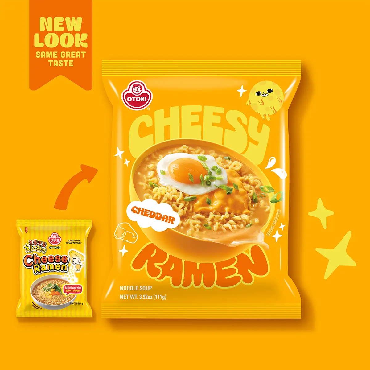 Ottogi Cheesy Ramen Noodles 4pk - Creamy Savory Korean Instant Noodles, Cheese-Infused Asian Food Snacks, Mushroom-Topped Bag-Storable Cupboard Pantry Staple Meal