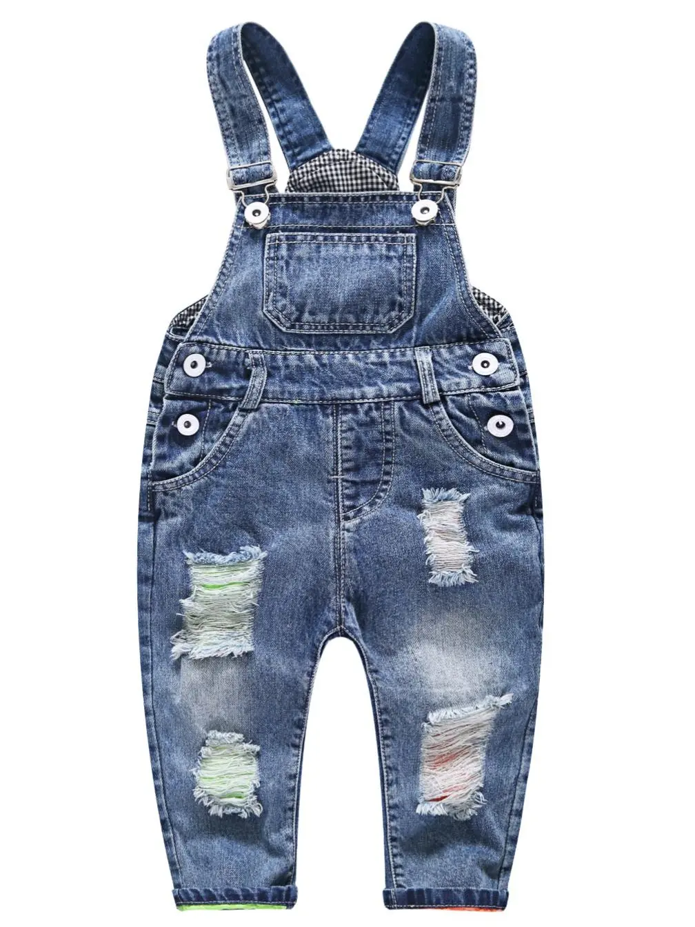 Kidscool Space Toddler Ripped Denim Overalls Soft Distressed Jean Bib Pants for Boys Girls 6M-5T