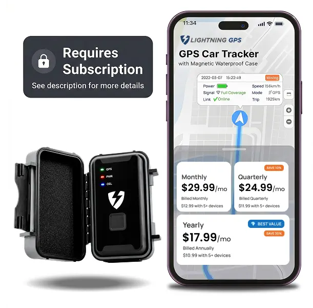 Lightning GPS GL300 Car Tracker Device for Vehicles w/ Magnetic Case (Subscription Required) – Hidden GPS Tracker for Fleet Security, Long Range Vehicle Tracking, Discreet, Ideal for Cars and Trailers