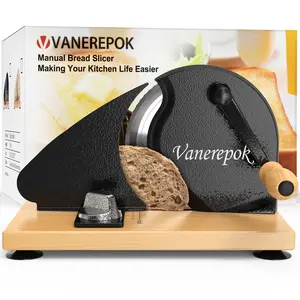 VANEREPOK Manual Bread Slicer for Homemade Sourdough Bread Versatile Hand Crank Bread Slicer for Sourdough Crusty Bread Etc, Adjustable Thickness & Evenly Slicing
