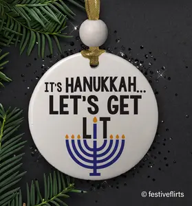 Let's Get Lit Hanukkah Ornament, Hanukkah Menorah Decoration, Funny Chanukah Jewish Holiday Gift