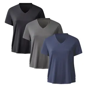 Showitty Outlets 3 Pack Short Sleeve T-Shirts for Women, Plus Size Basic Comfortable V-Neck Casual Summer Clothes Loose Fit Top Spandex