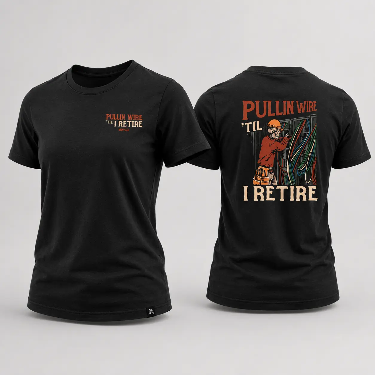 Workman Pullin’ Wire ’Til I Retire Electrician T-Shirt – Funny Electrical Worker Graphic Tee, Blue Collar Tradesman Gift for Men, Gift for Men, Shirt for Men
