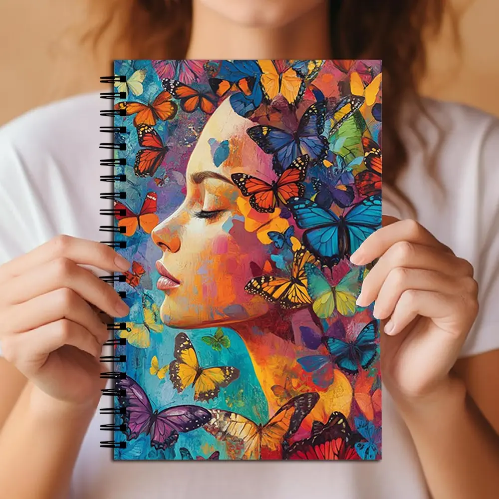 Boho Butterfly Design Spiral Notebook, College Ruled Journal with Durable Coil Binding, Ideal for School & Office Use