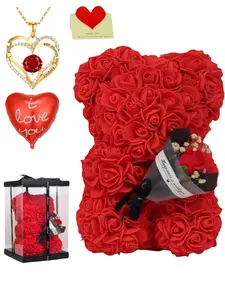 Handmade Eternal Flower Rose Teddy Bear Gift Box, Ideal for Dates, Valentine's Day, Anniversary, Birthday, Halloween, Christmas, Perfect Gift Bundle