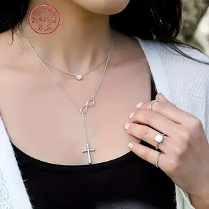 925 Sterling Silver Cross Pendant Necklace, Simple Style for Christian Gifts
