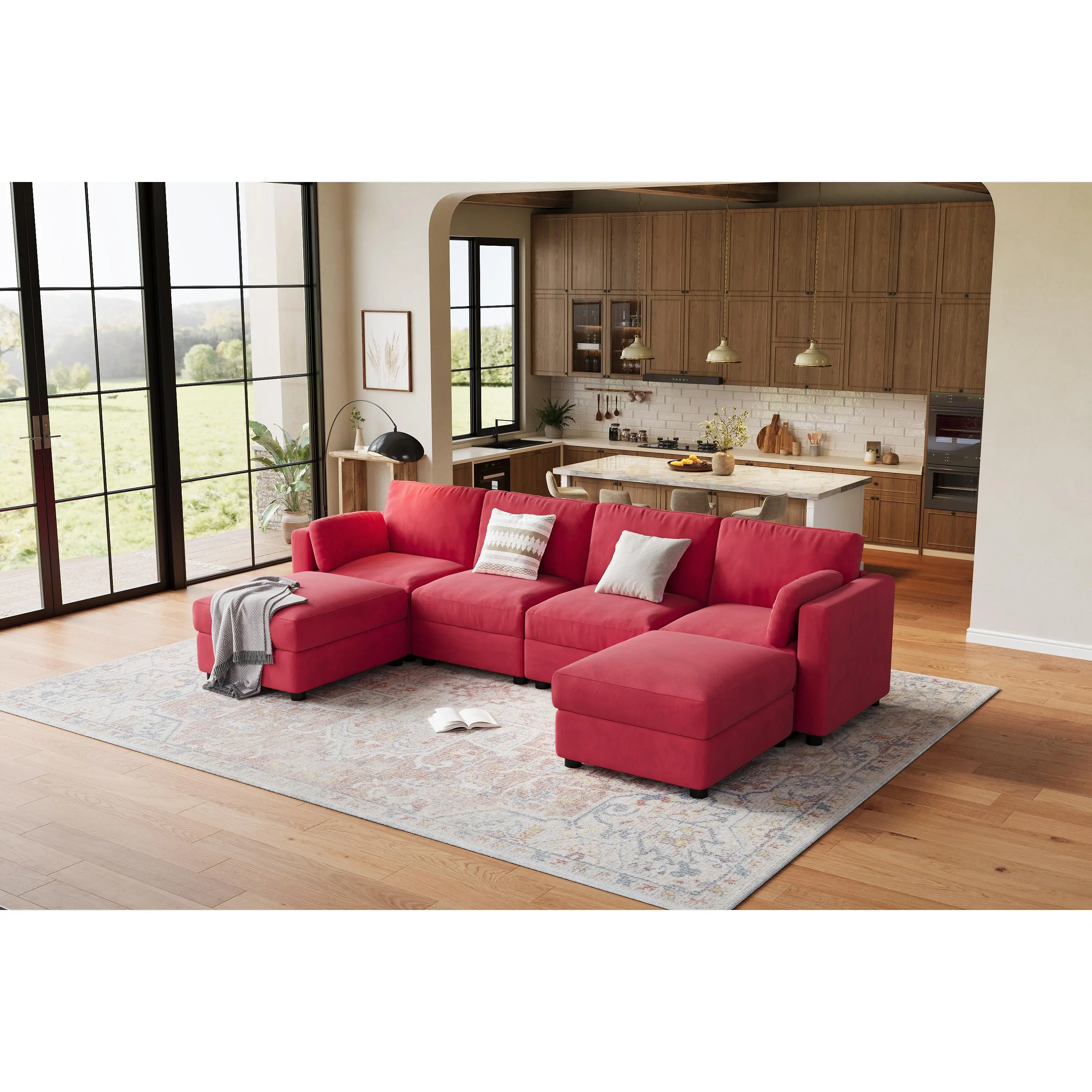 Modular Sectional Sofa, 4/6/7/8/9‑Seater Sectional Couch, Oversized Convertible Modular Couch – Chenille L‑Shape Modern Sofa with Ottoman/ Deep Seat for Living Room, Apartment, Office