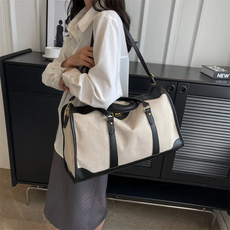 Retro Canvas Duffel Bag for Women, Classic Colorblock High-Capacity Design with Organized Space for Gym and Travel, All Seasons, Daily Commutes, Large-Capacity, No Wheels, Adults, Multi-Compartment, Resilient Materials, Any Outfit, Travel/Gym, Zip