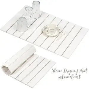Large Stone Dish Drying Mat - 24" * 16"  for Kitchen Counter, Super Absorbent, Heat Resistant Dish Drying Mats, Eco-Friendly Diatomaceous Earth Stone Rack Tableware Mat ( White Marble) Coasters Stainless Steel Kitchenware