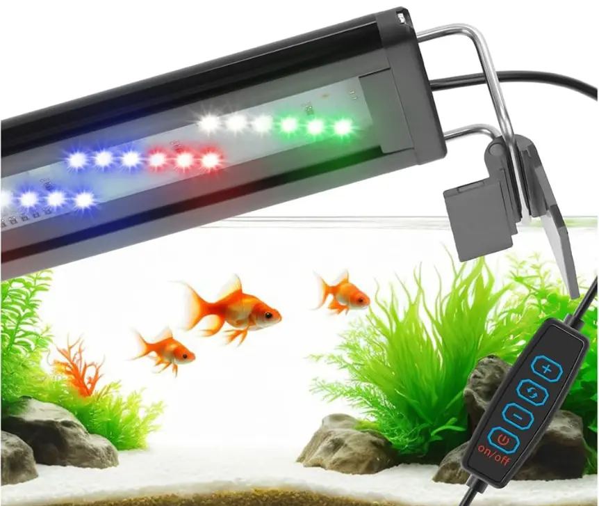 LED Aquarium Light Full Spectrum Fish Tank Light with Dimmer White Blue Red Green LEDs Fish Tank Light with Three Lighting Modes and Extendable Bracket for 24 Inch to 28 Inch Aquarium