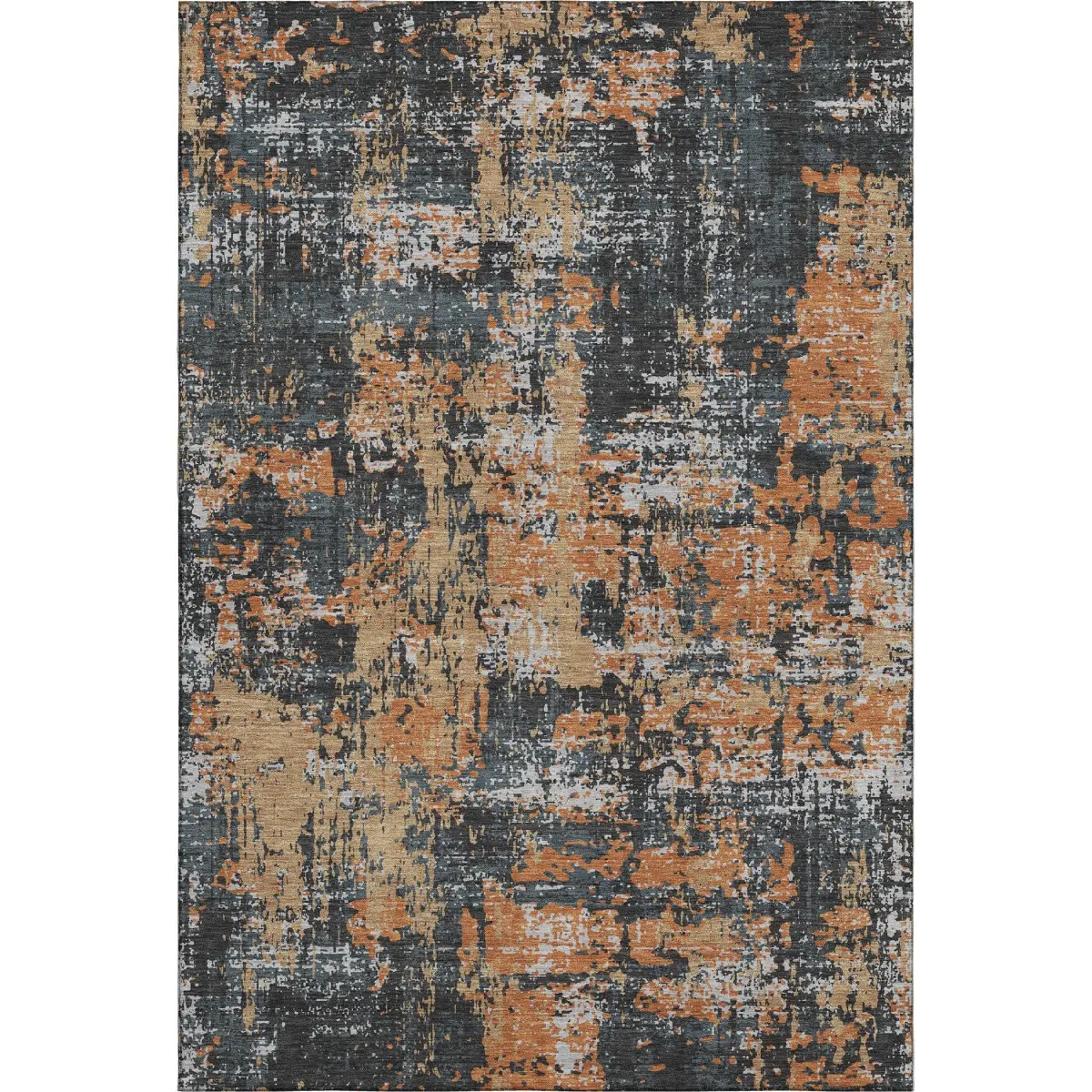 HomeRoots 679106 8 x 10 ft. Charcoal Copper & Gray Abstract Washable Machine Made Rectangle Area Rug with UV Protection