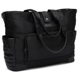 ELLE Luggage Voyage 25L Twill and Vegan Leather Weekender Tote Bag - Black