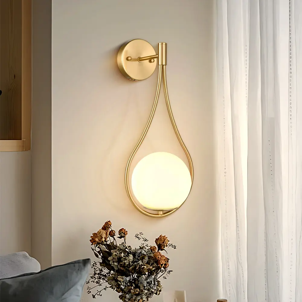 Gold Metal Wall Sconce, semi-recessed teardrop Teardrop Lighting, Mid-Century, Wall Mounted Pendant Wall Light, for Living Rooms, Bedrooms, Hallways, Staircase Walls, Bedside Light Decorative Lighting