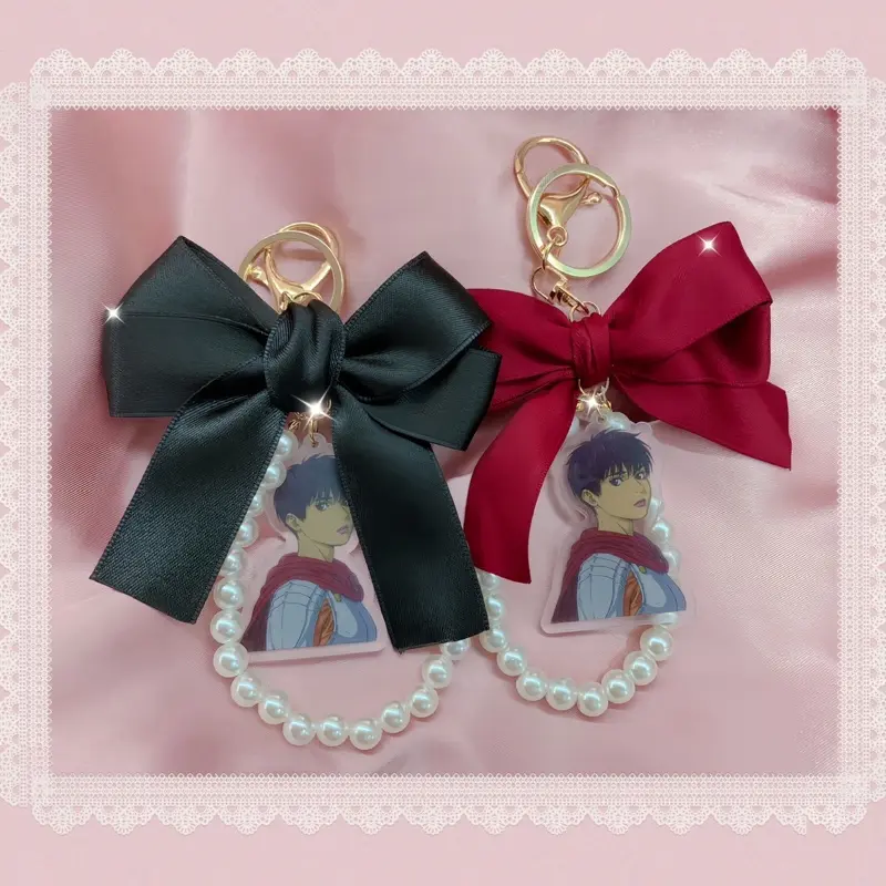 Kawaii Berserk Casca Gothic Lolita EGL Gyaru Coquette Y2K Fashion Bag Charm Keychain with Bow and Pearl Design