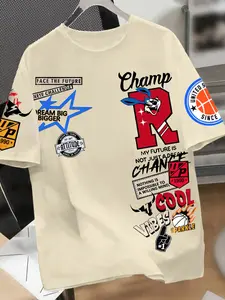 Men's Regular Fit Letter Print Round Neck Graphic Tee, Casual Short Sleeve T-shirt for Daily Wear, Men's Top for Summer, Tropical, Streetwear