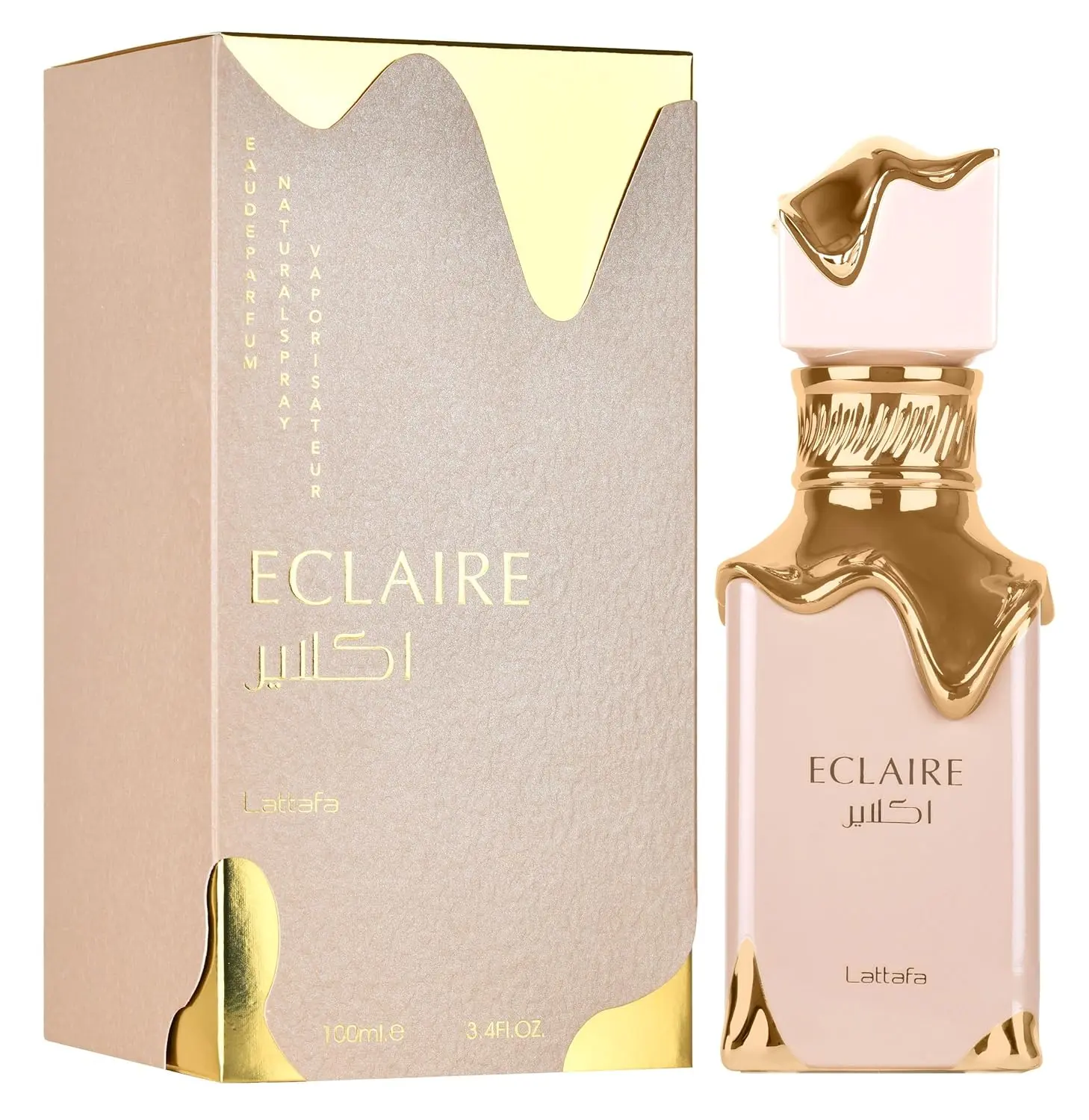 Lattafa Eclaire Women's Eau de Parfum Spray - 3.4 oz Creamy Gourmand, Daily Wear EDP Spray with Sweet Caramel Vanilla, Honey, Bakery Scents, Creamy Gourmand Scent