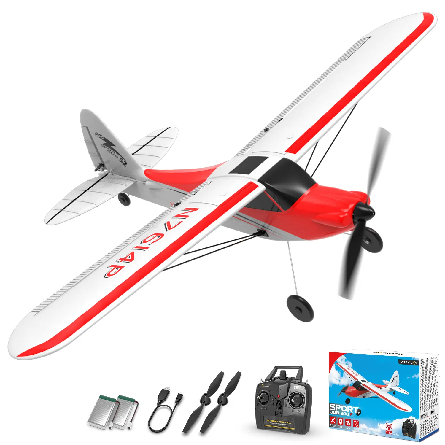 VOLANTEXRC 4CH RC Plane Trainer Sport Cub - 6-Axis Gyro Stabilizer, Prop Saver, 3 Levels of Flight Control, Thrust Trainer System, Stick, 656ft Range, RTF for 12+ Years, Adults, Grownups Just Starting Out, Flying Club Party (Batteries Packed Separately)