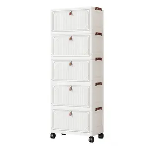 The latest multi-layer stackable transparent door storage cabinet, foldable plastic storage drawers with rollers, space-saving wardrobe storage supplies, suitable for kitchens, bedrooms, bathrooms