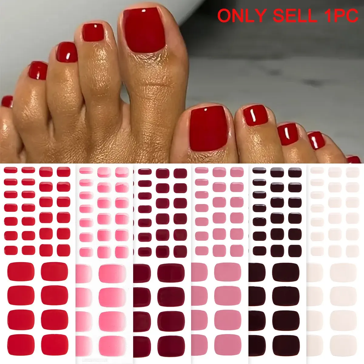 Solid Color Toe Gel Nail Wraps Strips, French Tip Toenails, 6 Sheets Self-adhesive Nail Art Wraps, Long-lasting Shiny Finish Nail Sticker for Women, Nail Art Design, Nail Art Home Salon