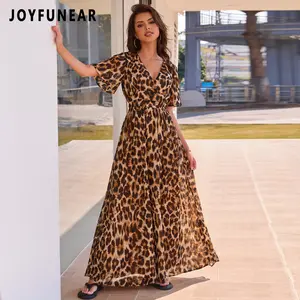 [US shipping]Clearance Joyfunear Women's casual Leopard Print Maxi Dress backless sexy long dress