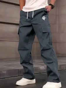 Men's Casual Work Pants, Unique Print, Multiple Pockets, Accordion Design at Knees, Adjustable Drawstring Waist, Outdoor Hiking, Casual Pocket Trousers